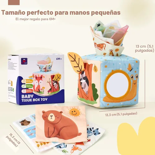 Miniatura 8 de hahaland Caja de pañuelos de juguete para bebé, juguetes Montessori de 6 a 12 meses, juguetes Montessori para niños de 6 meses, regalos para bebés