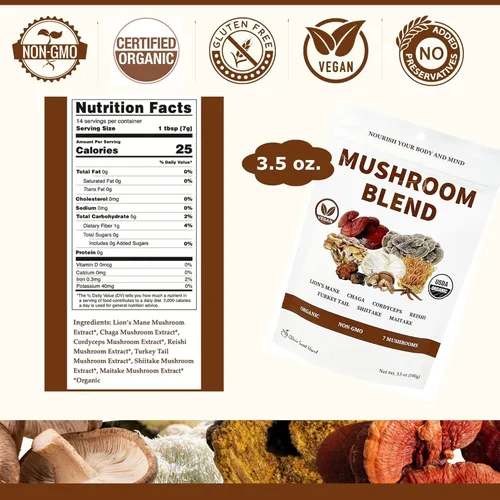 Miniatura 2 de Cherie Sweet Heart 7 - Extracto de hongos en polvo, mezcla orgánica de superalimentos USDA con melena de león, reishi, cordyceps, maitake, shiitake