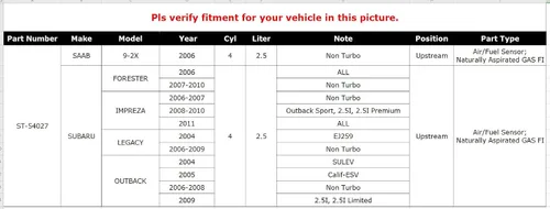 Miniatura 2 de Autopart T Sensor de O2 Upstream para Subaru Forester/Impreza/Legacy/Outback, SAAB 9-2X 2.5L 2006-10 - ST-54027
