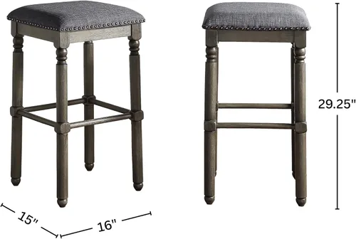 Miniatura 2 de Roundhill Furniture Arnhem Taburetes de bar tapizados de madera, juego de 2, color gris