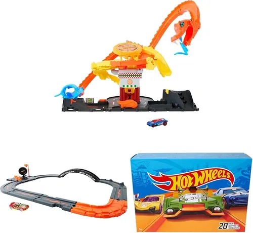 Miniatura 10 de Hot Wheels - Juego de pista para autos modelo City Toy Car Track Set, Pizza Slam Cobra Attack Playset, Cola de serpiente en espiral con Randomizer