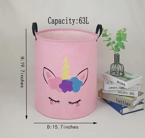 Miniatura 7 de Cesta de almacenamiento para ropa sucia para niños, cesta organizadora de lavandería, caja de ropa, cesta de regalo con asas (unicornio)