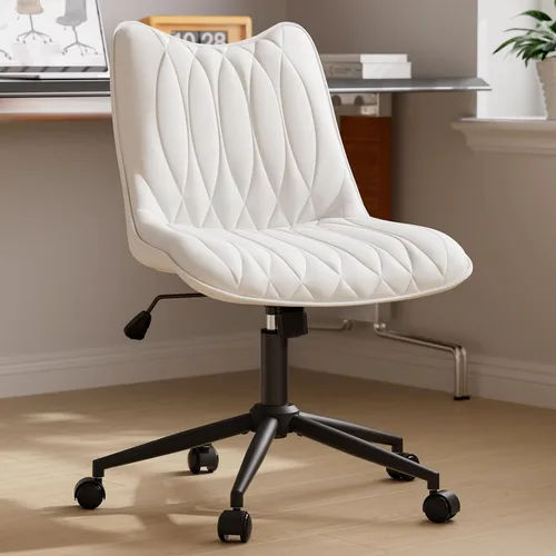 Miniatura 10 de Silla de oficina sin brazos, silla de escritorio sin brazos, silla giratoria ajustable con ruedas, tapizada de piel sintética, compacta