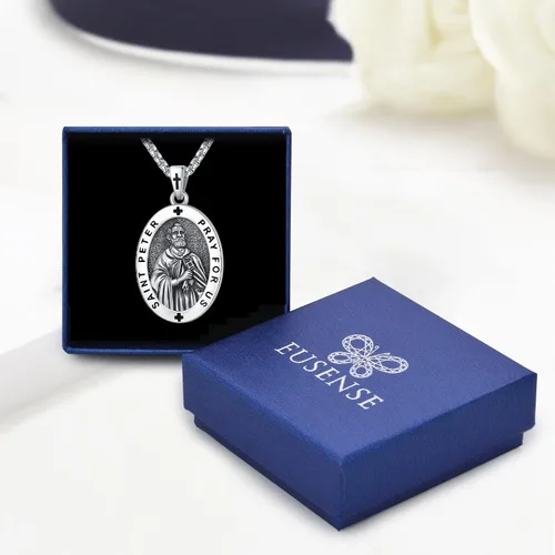 Miniatura 60 de Eusense San Miguel San Cristóbal San Benito San Judas Virgen María Collar chapado en oro 925 joyería religiosa para hombres y mujeres, collar