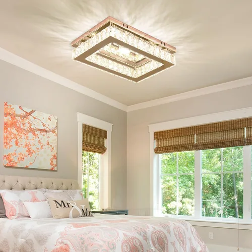 Miniatura 11 de Finktonglan Lámpara LED de techo empotrada de cristal, LED integrado de 24 W, luz blanca fría de 6500 K luz de día, cristal K9 rectangular y acero