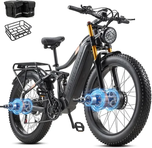 Miniatura 11 de 2026 AWD Electric Bike for Adults Dual Motor 5000W/3000W/1500W Peak 40MPH/30MPH Fast Ebike, Up to 65 /90 /160 Miles Long Range, 26" Full Suspension