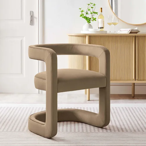 Miniatura 2 de Modway Winslow Silla de comedor de terciopelo resistente a las manchas en alabastro, sillón de barril con respaldo abierto, silla de comedor