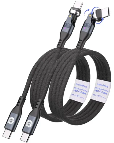 Miniatura 16 de Cable USB tipo C a C PD de 240 W (1 paquete de 3.3 pies) USB2.0 480MBPS y cable de transferencia de datos de rotación de 180° y 360°, cable de carga