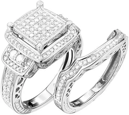 Miniatura 2 de Anillo de boda de plata de ley 925 de 0,43 quilates de corte redondo de diamante natural, anillo de compromiso de acabado pulido para mujer ajuste