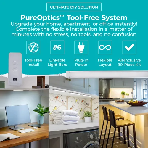 Miniatura 5 de PureOptics LED Funciona con Alexa Kit de iluminación inteligente para debajo del gabinete, LED ajustables, (6) barras de 9 pulgadas, color blanco