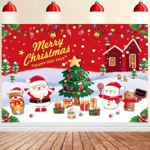 Miniatura 9 de Banner Telón de Fondo Feliz Navidad Suministros de Decoraciones de Fiesta Navideña de Santa Nieve Invernal Árbol de Navidad Fiesta Navideña Fondo