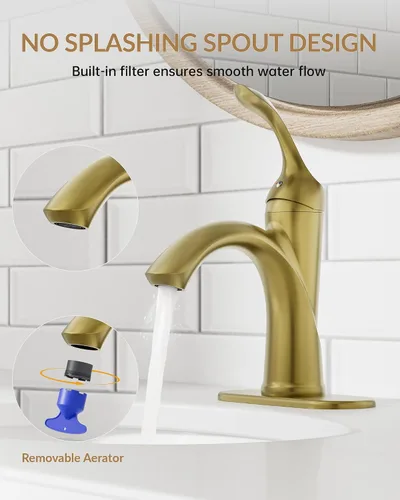 Miniatura 6 de Grifo de baño dorado, grifo de baño de un solo agujero, estilo vintage de granja con palanca de una sola manija para lavabo con drenaje desplegable