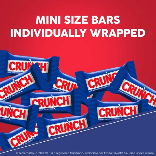 Miniatura 5 de CRUNCH Minis - Barras de caramelo, chocolate cremoso con leche con arroz crujiente, envueltas individualmente, 8 bolsas resellables, 9.8 onzas cada