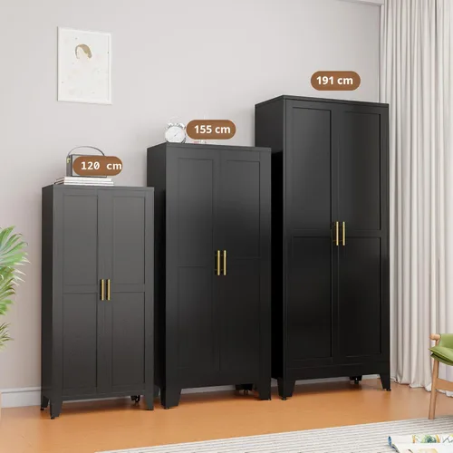 Miniatura 5 de PAOFIN Armario de almacenamiento de despensa de cocina de metal con 2 puertas y 3 estantes ajustables, armario de despensa con pie de nivelación