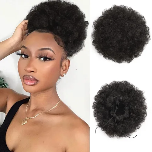 AISI QUEENS Peluca de Cola de Caballo Afro con Cordón Rizada Crespa Rizada Peluca de Cola de Caballo con Clip para Mujeres Negras y Niños Sintética