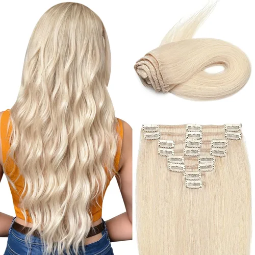 Miniatura 14 de Extensiones de cabello humano 100% remy de 10 a 24 pulgadas, con clips, calidad grado 7A, cabeza completa, 8 piezas, 18 clips; largo, suave, sedoso
