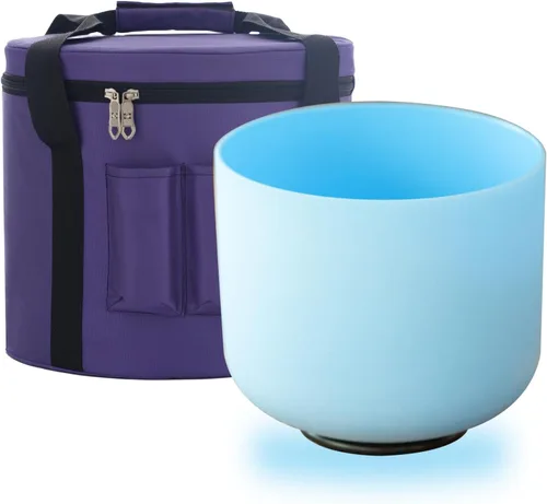 KVKA Cuenco de cristal de cuarzo esmerilado de 10 pulgadas 432Hz G Note Throat Chakra color azul con estuche de transporte para sanación de sonido