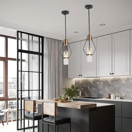 Lámpara colgante de cristal nórdico, lámpara colgante de una sola cabeza, lámpara de metal ajustable para isla de cocina, sobre fregadero y baño,