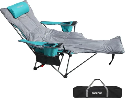 Miniatura 16 de Silla de camping reclinable con reposapiés extraíble con reposacabezas, cojín de algodón, sillas plegables ajustables y portátiles