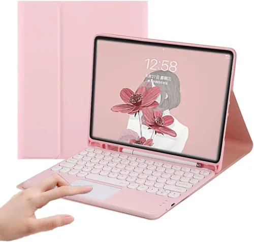 Miniatura 29 de Funda de teclado para iPad 10.2 para 9/iPad 8/iPad 7 (2021/2020/2019) Touchpad desmontable con soporte para lápices, funda inteligente de cuero Azul