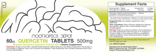 Miniatura 2 de Nootropics Depot Tabletas de quercetina 500 mg 60 unidades 95% de quercetina anhidra