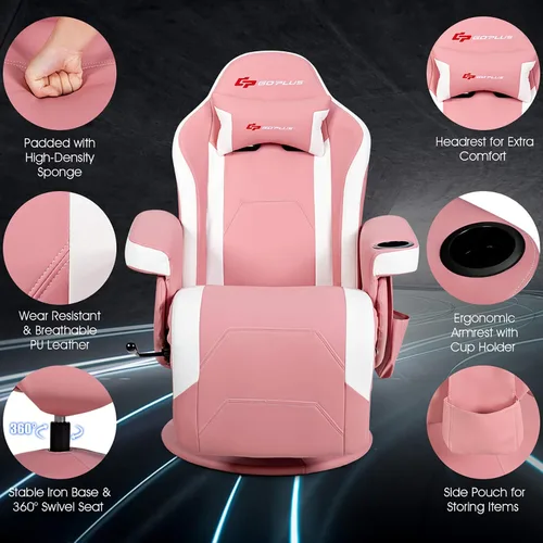 Miniatura 5 de POWERSTONE - Silla reclinable para videojuegos, silla de masaje de poliuretano con reposapiés, soporte para tazas, reposacabezas y bolsa lateral