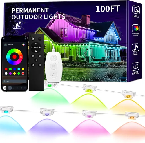 Miniatura 8 de KSIPZE Luces Permanentes para Exteriores Impermeables IP67, Luces LED Inteligentes RGB+IC para Aleros con Control por App y Botón, Más de 200 Modos