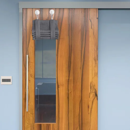 Miniatura 27 de NICETOWN Cortinas pequeñas para puerta francesa con ganchos autoadhesivos, cortinas opacas de lino sintético con aislamiento térmico para puertas