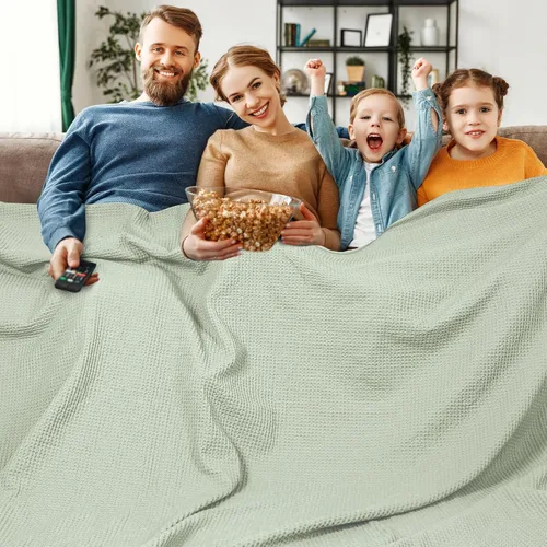 Miniatura 38 de PHF - Manta de punto gofre 100% de algodón tamaño king para cama, cobija ligera transpirable a prueba de engancho, ideal para acolchado en climas