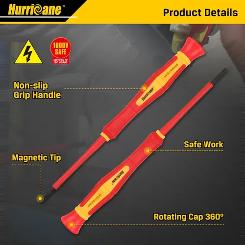 Miniatura 2 de HURRICANE Juego de destornilladores aislados de 1000 V, juego de 6 piezas de destornilladores de electricista de precisión con puntas magnéticas