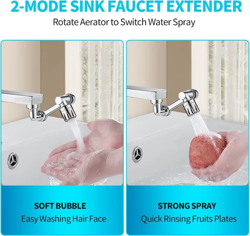 Miniatura 3 de Extensor de grifo giratorio de 1440°, aireador de fregadero de 2 modos de salpicadura, filtro de agua, extensión de filtro de agua para cocina, 1pcs