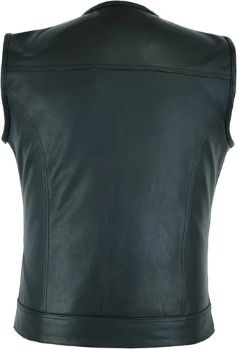 Miniatura 4 de Leatherick Mens Black Motorcycle Vests - Top Grain Cow Leather SOA Club & Traditional Paisley Satin Liner Leather Biker Vests Negro (sin cuello)