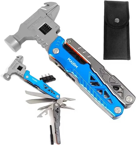 MALOM Martillo ajustable mejorado 18 en 1, alicates multiherramienta de acero inoxidable con cortadores de alambre de tungsteno reemplazables, Azul