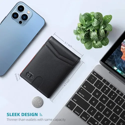Miniatura 5 de Zitahli - Carteras delgadas con clip para dinero para hombre, tarjetero minimalista, de cuero, plegable, con bloqueo RFID, cartera de bolsillo