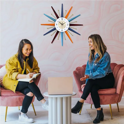 Miniatura 3 de FIELDY Reloj de pared grande de 22 pulgadas con estilo de mediados de siglo, diseño con forma de estrella, reloj sin tictac, funciona
