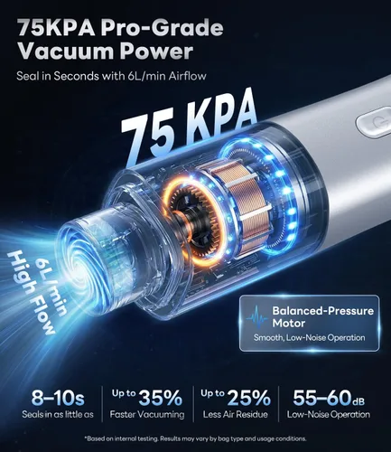 Miniatura 2 de Sellador al vacío de mano para alimentos, máquina selladora al vacío compacta de 75 kPa con batería recargable de 2000 mAh, diseño inalámbrico