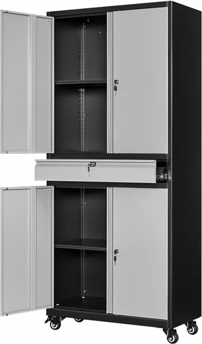 Miniatura 33 de Armario de garaje de metal de 36 pulgadas de alto, gabinetes de almacenamiento de 2 puertas, caninete de herramientas de acero utilitario, caninetes