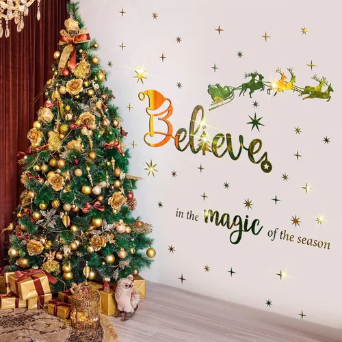 Miniatura 2 de Calcomanías Acrílicas de Pared de Navidad Pegatinas de Cita Believe Pegatinas de Espejo 3D DIY Pegatinas de Navidad Cristo Decoración de Pared