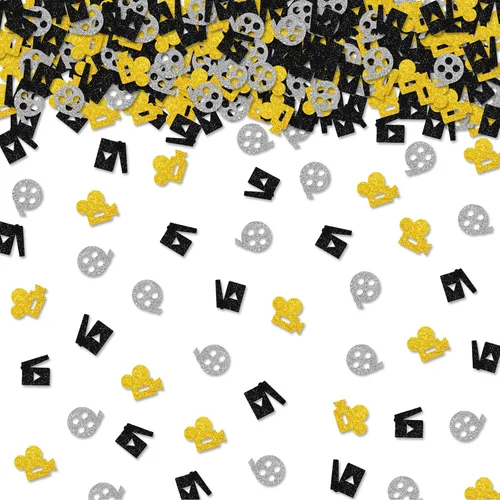 100 piezas de confeti de película, confeti dorado para mesa de fotografía para fiesta nocturna de cine, cámara y carrete de película, dispersos de