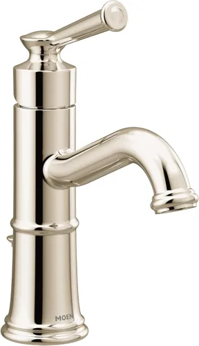 Moen Belfield – Llave de fregadero de baño de un maneral con montaje de desagüe y placa de cubierta opcional, níquel pulido, 6402NL