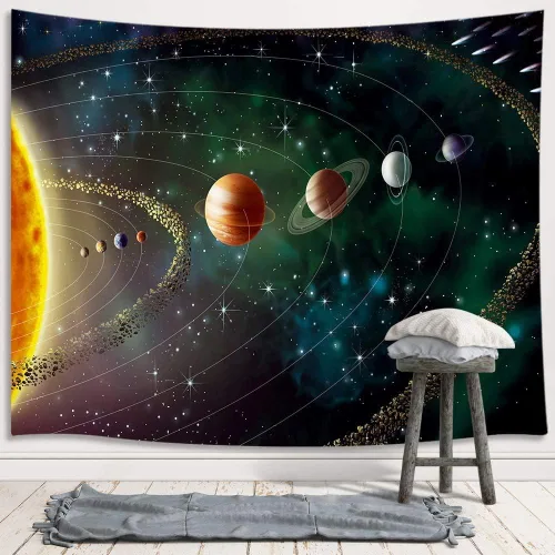 Miniatura 2 de Tapiz pequeño de planetas del espacio exterior para hombres, para colgar en la pared de la galaxia del universo para dormitorio, tapiz trippy, manta