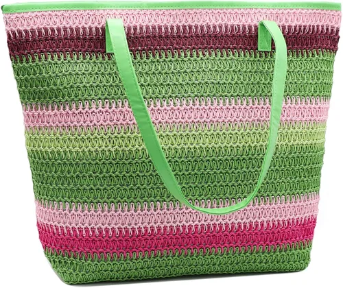 Miniatura 59 de Bolso grande de paja para mujer, tejido de ratán, bolso de playa de verano, a rayas