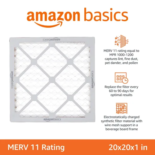 Miniatura 2 de Amazon Basics Paquete de 6 filtros de aire de 20 x 20 x 1 para horno de CA MERV 11 (tamaño real: 19.75 x 19.75 x .75 pulgadas)