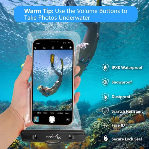 Miniatura 6 de Rynapac Funda impermeable IPX8 para teléfono, 8.5 pulgadas, paquete de 2 fundas impermeables para iPhone 17, 16, 15 Pro Max, Galaxy S26 S25 Ultra