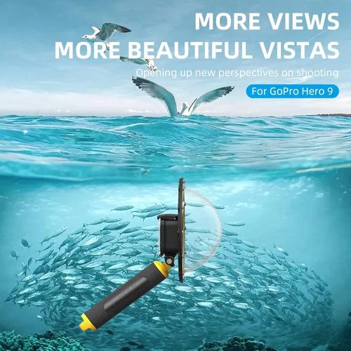 Miniatura 2 de TELESIN Puerto de cúpula para GoPro Hero 12 Hero 11 Hero 10 Hero 9 Negro, carcasa impermeable caso submarino buceo buceo protector con mango