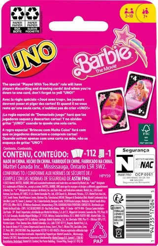 Miniatura 6 de Mattel Games UNO Barbie - Juego de cartas de la película para niños y adultos con gráficos de personajes y reglas especiales, de 2 a 10 jugadores