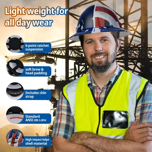 Miniatura 4 de Casco de seguridad OSHA de ala completa, casco de seguridad duradero y ligero de fibra de carbono, equipo de protección de suspensión de trinquete