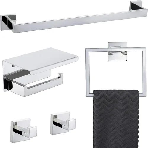 Miniatura 17 de Juego de accesorios de baño de 5 piezas 60 cm Barra de toalla dorada Juego de barra de toalla Anillo de toalla Gancho para abrigos y soporte