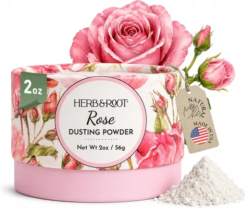 Miniatura 15 de Herb & Root Polvos corporales para espolvorear sin talco. Rosa, vainilla, sándalo, lavanda, jazmín y sets de regalo (tamaño completo, rosa)