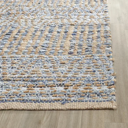 Miniatura 4 de SAFAVIEH Cape Cod Collection - Alfombra de pasillo, 2 pies 3 pulgadas x 6 pies, natural y azul, hecha a mano, tejido plano costero trenzado, ideal
